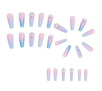 Agwuoetr 24 Piezas de UñAs Falsas y Azul con Degradado, UñAs Largas en Forma de AtaúD, Puntas de UñAs Desmontables, UñAs Postizas de Manicura con Brillo.