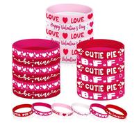 Agwuoetr 24 Pulseras de Silicona para Regalos de Fiesta del DíA de San ValentíN, Pulseras de CorazóN de Amor Rosa y Rojo para Regalo de NiñOs y Adultos (6 DiseñOs)