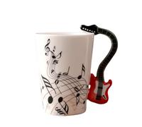 Agwuoetr 240Ml, de CeráMica de MúSica Creativa Lindas Tazas y Tazas de Café Té Leche con Asa Regalos Novedad, Guitarra Roja