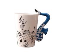 Agwuoetr 240Ml, de CeráMica de MúSica Creativa Lindas Tazas y Tazas de Café Té Leche con Asa Regalos Novedad, SaxofóN Azul