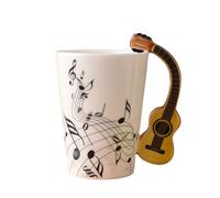 Agwuoetr 240Ml, de CeráMica de MúSica Creativa Lindas Tazas y Tazas de Café, Té, Leche y Duelas con Asa Regalos Novedosos, Guitarra de Madera