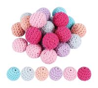 Agwuoetr 30 Cuentas de Madera de 20 Mm, Cuentas de Madera para Enhebrar, Cuentas de Madera de Ganchillo, Bolas de Madera con Agujero, Cuentas de Ganchillo de Colores, Cuentas de Madera Redondas, Cuent