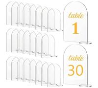 Agwuoetr 30 Juegos de Letreros AcríLicos de Transparente con Soportes Hoja Arqueada en NúMeros de Mesa de DIY para Fiesta de Evento de RecepcióN de Boda
