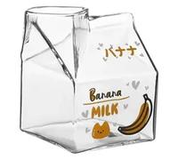 Agwuoetr 350ML de Vidrio Cuadrada de CartóN de Leche Kawaii de Desayuno Fresa MelocotóN Resistente al de PudíN de Leche, C