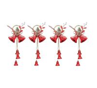 Agwuoetr 4 Piezas de Adornos NavideñOs para Colgar en la Puerta de Cascabeles, Decoraciones Rojas para áRboles de Navidad con 5 Campanas y PiñA