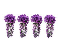 Agwuoetr 4 Piezas de Flores Colgantes Artificiales Plantas Colgantes Guirnalda de Flores Violetas para Verano JardíN Al Aire Libre, PúRpura Oscuro