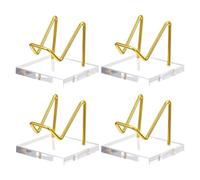 Agwuoetr 4 Soportes de ExhibicióN AcríLicos con de Metal Dorado, Pedestal de ExhibicióN con Base AcríLica, Caballete Dorado Mineral