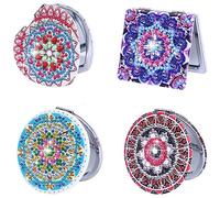 Agwuoetr 4 Uds Espejo de Pintura de Diamante DIY Espejo de Bolsillo Pintura de Diamante Espejo Plegable de Aumento PortáTil para Mujeres NiñAs