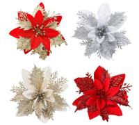 Agwuoetr 40 Piezas de Flores NavideñAs, Cabezas de Flores Brillantes de Rojo para Decoraciones, Suministros de DecoracióN para Mesa de Fiesta