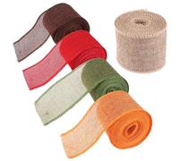 Agwuoetr 5 Rollos de Cinta NavideñA con Alambre para Regalo, Cinta Hecha A Mano para Envolver Bricolaje, Rollos de Cinta de Arpillera, Rollos de Tejido de Colores