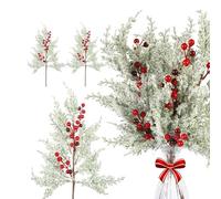 Agwuoetr 6 Piezas de Tallos de Bayas Rojas NavideñAs, Ramas de Pino con Nieve, de Cedro SintéTico Esmerilado de 19 Pulgadas, Pino de Navidad Artificial