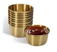 Agwuoetr 6 Tazas de Salsa para Mojar de Acero Inoxidable de 2 Onzas, Mini Tazones para Salsa, Tazas de Condimentos de Metal Reutilizables, Recipientes para Ramequines (Dorados)