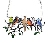 Agwuoetr 7 PáJaros Colgante Vidriera Colgante Adornos ArtíSticos Pintura de PáJaros Dos Caras de Metal Atrapasoles