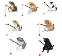Agwuoetr 7 Piezas de Gatos Pescando Estatuilla Escultura de Gatos Sentado Pescando PequeñOs Gatos Lindos Adorno de Resina Muebles Decorativos