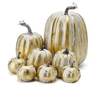 Agwuoetr 8 Piezas Calabazas Artificiales de OtoñO Surtidas Calabazas Blancas Cepilladas Doradas Calabazas Decorativas Calabazas de Espuma