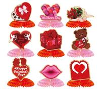 Agwuoetr 9 Piezas Vintage de Papel 3D para el DíA de San ValentíN con Forma de CorazóN, Carteles para Centros de Mesa, Adornos de Mesa de San ValentíN para Aniversario de Boda