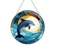 Agwuoetr Adorno Colgante de Ventana de AcríLico TeñIdo con Delfines, DecoracióN TemáTica del OcéAno Colgante con Cadena, para DecoracióN de Interiores y Exteriores, (11,8 Pulgadas)