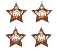 Agwuoetr Adornos de Escena de Natividad Adorno Colgante de Madera de Navidad Adornos de áRbol de Navidad de Natividad Multicapa Recuerdo 4PCS