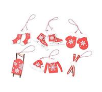 Agwuoetr Adornos para áRboles de Navidad Mini Guantes de Madera Ropa Sombrero Trineo Esquí Colgantes Etiquetas DecoracióN NavideñA Rojo