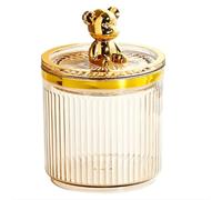Agwuoetr Almacenamiento Hisopos Algodón Caja Almacenamiento Acrílico Oso Soporte para Almohadillas Algodón Organizador Maquillaje para Caja Hisopos Algodón Ámbar