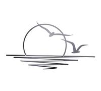 Agwuoetr Arte de Pared de Metal Al Amanecer, DecoracióN de Pared de Sol y Gaviotas, DecoracióN de Pared de Metal, DecoracióN Abstracta del Hogar Al Atardecer, Arte de LíNea Minimalista
