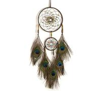 Agwuoetr AtrapasueñOs Hecho una Mano con Doble Anillo, Red Circular, Campanas de Viento de Plumas de Pavo Real, Colgante para Interior del Coche, HabitacióN del Hogar