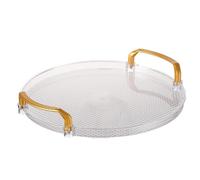 Agwuoetr Bandeja Redonda Transparente de Acrílico para Servir, Bandeja Decorativa para Tocador de Baño con Manejar Dorado para Mesa de Centro, Oficina C