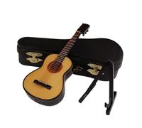 Agwuoetr C-Guitarra en Miniatura de Madera con Soporte y Estuche Mini Instrumento Musical Modelo de Casa de MuñEcas en Miniatura DecoracióN del Hogar