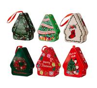Agwuoetr Caja de Dulces de Hojalata NavideñA Decorada con CordóN Caja de Hojalata Poligonal para Decoraciones NavideñAs