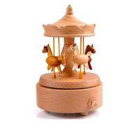 Agwuoetr Caja de MúSica con DiseñO de Carrusel, Caja Musical de Madera con Forma de Caballo, ArtesaníAs de Madera, Regalos de CumpleañOs, DecoracióN del Hogar