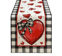 Agwuoetr Camino de Mesa para el DíA de San ValentíN, DecoracióN Decorativa de Mesa de Granja con Lunares y Corazones Rojos para Comedor de Cocina, 33 X 120 cm B