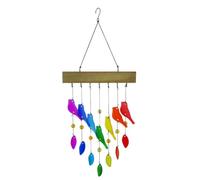 Agwuoetr Campanas de Cristal y Madera Flotante Hechas A Mano, Campanas de Viento Hechas A Mano de Vidrio Arenado y Madera, Campanillas de Viento de PáJaros