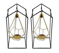 Agwuoetr Candelero Colgante de Hierro,Candelero GeoméTrico Colgante con Soporte de Hierro Negro,DecoracióN RomáNtica de Lujo del Candelero C