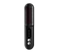 Agwuoetr Cepillo Alisador de Pelo Inalámbrico, Cepillo Alisador de Calentamiento Rápido, Rizador de Pelo de Iones Negativos, Peine Calefactor Portátil-Negro