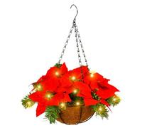 Agwuoetr Cesta Colgante NavideñA con Flores Rojas y para DecoracióN de Porche y JardíN Al Aire Libre