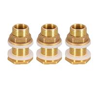 Agwuoetr Conexión de mamparo de latón, 3 conjuntos 3/8 pulgadas 1/2 pulgadas macho Conector de tanque de latón roscado con anillo