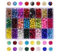 Agwuoetr Cuentas de Cristal de Craqueladas, Cuentas Espaciadoras Sueltas Redondas Hechas una Mano para Pulseras, Collares, FabricacióN de Joyas, 8 Mm