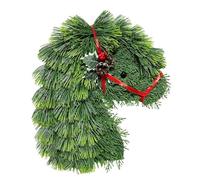 Agwuoetr de Cabeza de Caballo para Puerta de Entrada, de Ramas de Pino Artificiales con DecoracióN de Cinta Roja, Coronas Artificiales RúSticas