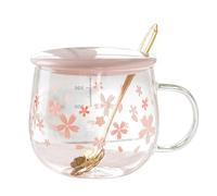 Agwuoetr de Café de Cristal Creativa de 400 Ml, de Agua Transparente Resistente Al con Asa, Tapa, Cuchara, D