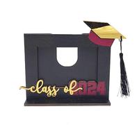 Agwuoetr de Fotos de Fotos de Graduación de Madera Sombrero de Soltero Letra Grabada Portafotos para Decoración del Hogar de Oficina Negro