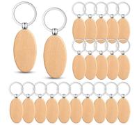 Agwuoetr de Madera en de 100 Uds., de Madera una Granel, Anillo con Etiqueta para Llave con Grabado de Madera Sin Terminar para Manualidades de Regalo DIY (Ovalado)