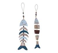 Agwuoetr DecoracióN de Peces de Madera, CarillóN de Colgante, DecoracióN de Pared de Tallada una Mano para Tema NáUtico, Tema de Playa, Casa del Lago, Paquete de 2