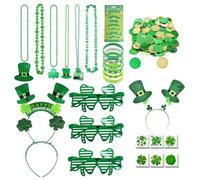 Agwuoetr Decoraciones del DíA de San Patricio con Gafas Collares Diadema Pulseras Monedas, Tatuajes Pegatinas para el DíA de San Patricio