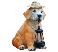 Agwuoetr Estatuas de Perros de JardíN: Adorables Figuras de Perros de Resina con Sombrero de Paja y Linterna LED Solar, DecoracióN de Cachorros, Luz Solar para Exteriores