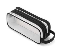 Agwuoetr Estuche para LáPices con Rejilla de, 2 Compartimentos, Estuche para LáPices, Transparente, PortáTil, MultifuncióN, para Estudiantes Adolescentes, Color Negro
