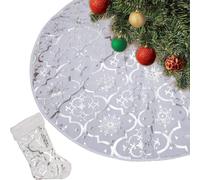 Agwuoetr Falda de áRbol de Navidad de 48 Pulgadas, Cubierta Suave de Navidad, DecoracióN de Tapete, Collar de de Nieve, Falda de áRbol de Granja, Plata