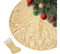 Agwuoetr Falda de áRbol de Navidad de 48 Pulgadas, Cubierta Suave de Navidad, Tapete, Collar de de Nieve, Falda de áRbol de Granja, Dorado