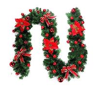 Agwuoetr Guirnalda de 9 Pies, Adornos NavideñOs, Artificial con Bayas y PiñAs para Puerta Delantera, Verde + Rojo