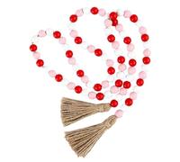 Agwuoetr Guirnalda de Cuentas de Madera para el DíA de San ValentíN con, DecoracióN RúStica de Cuentas de Madera, DecoracióN Colgante de Pared Grande con Cuentas de Granja