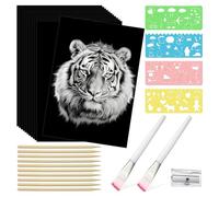 Agwuoetr Juego de 67 Piezas de Papel para Rascar, Kits de Manualidades para Niños y Adultos, 50 Hojas de Papel para Rascar con Revestimiento Negro A4 de 8,5 X 11,0 Pulgadas